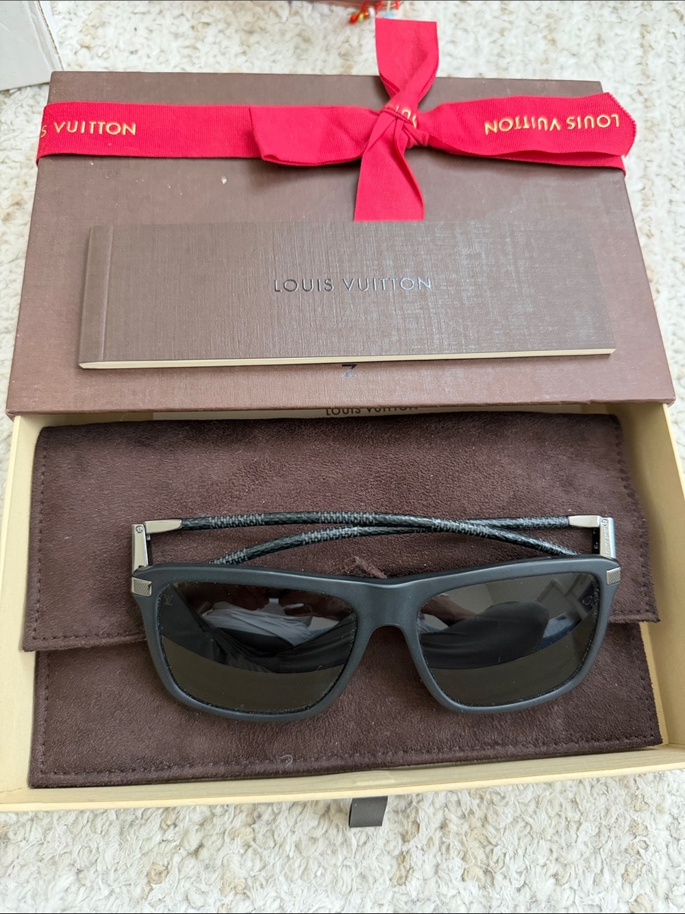 Louis Vuitton Black Rectangular Sunglasses with Silver Accents